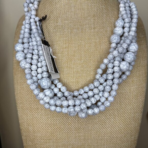 BaubleBar Nordstrom White Marble Statement Necklace Multi-Strand Beaded Design - Picture 5 of 7